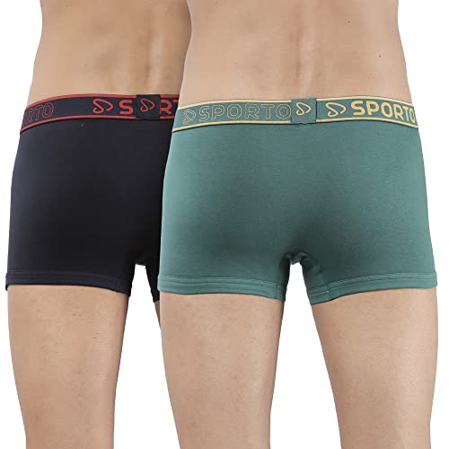 Image of sporto Men's Mid-Rise Super Soft & Comfortable Solid Cotton Square Trunks with No-Fold & No-Pinch Elastic Waistband (Combo Pack)