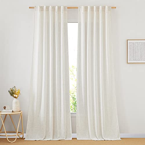 NICETOWN Linen Blend Living Room Curtains 84 inches Long, Rod Poc...