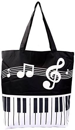 Black Canvas Bag Piano Keyboad White Music Note Tote Bag Shoulder Purse