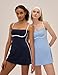 AMTOSS Womens Tennis Dress with Built in Shorts Sleeveless Square Neck Suspender Yoga Dress Navy Blue