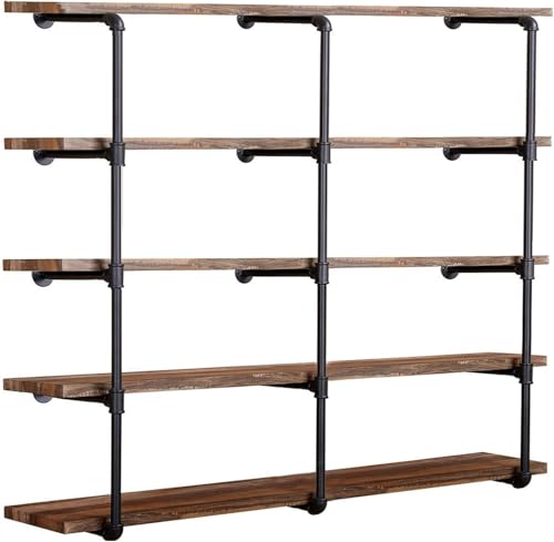 Tianman Industrial Wall Mount Iron Pipe Shelf Shelves Shelving Bracket Vintage Retro Black DIY Open Bookshelf DIY Storage offcie Room Kitchen Shelves (3Pcs,52' Tall,12' deep)