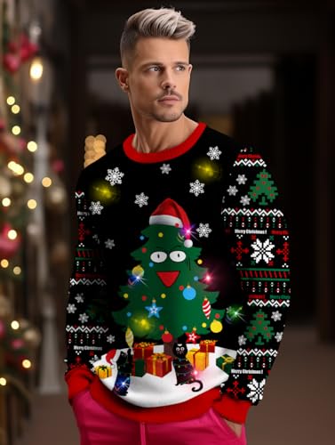 Goodstoworld Men/Women Light Up Knitted Ugly Christmas Sweater with Multi-Colored Led Flashing Lights4