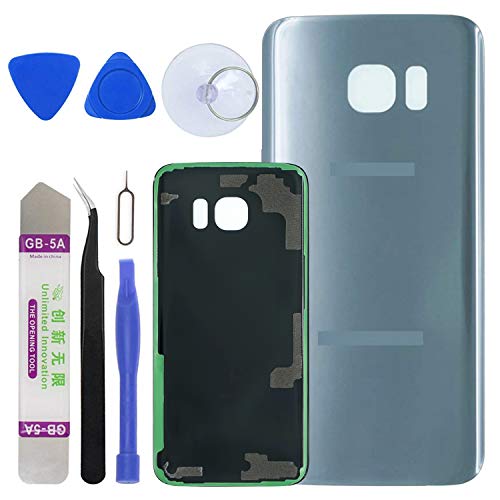 LUVSS [Extra Adhesive Back Glass Replacement for Samsung Galaxy S7 Edge G935 (All Carriers) Rear Cover Glass Panel Case Housing with Opening Tools Kit (Silver)