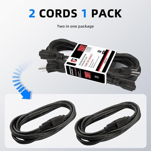 Image of EP 25FT Outdoor Extension Cord, 16 /3 SJTW Heavy Duty Black 2PK, ETL Listed