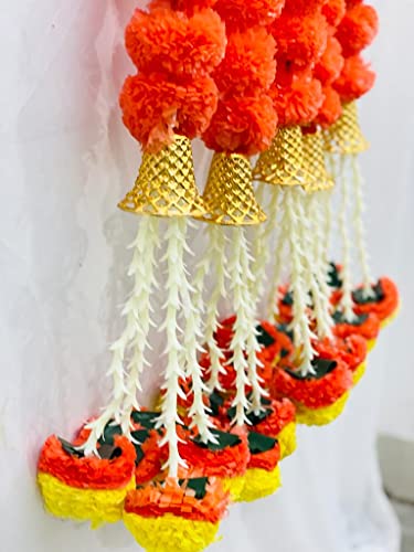 Image of Sphinx Artificial Marigold Fluffy Flowers Garlands for Decoration - Pack of 5 (Orange,Yellow Mix with Bell)