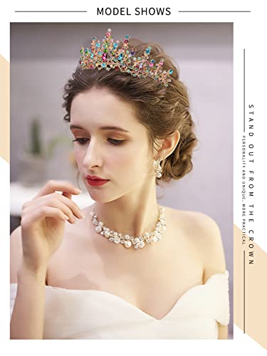 TOBATOBA Tiaras for Women, Multicolor Tiara Gold Crowns for Women, Wedding Tiara for Bride Queen Crown, Royal Princess Quinceanera Headpieces for Birthday Prom Pageant Halloween Cosplay Accessories