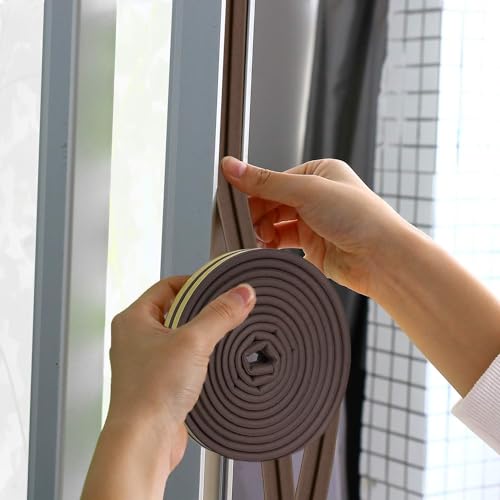 Image of FRONTED Door Weather Strip Draught Excluder for Doors Self Adhesive Foam Draft Excluder for Windows Door Insulation Strip Weather Stripping Door Seal Strip, Epdm, Foam, Rubber (Brown)