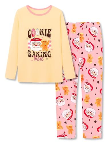 Image of Beezizac Girls Pajamas Cute Print Short /Long Sleeve Pants Set Size 6-18 | Soft Stretch Poly Blend, Comfy Crewneck, Elastic Waist Pants, Everyday & Holiday Sleepwear for Big Girls, Tweens & Teens