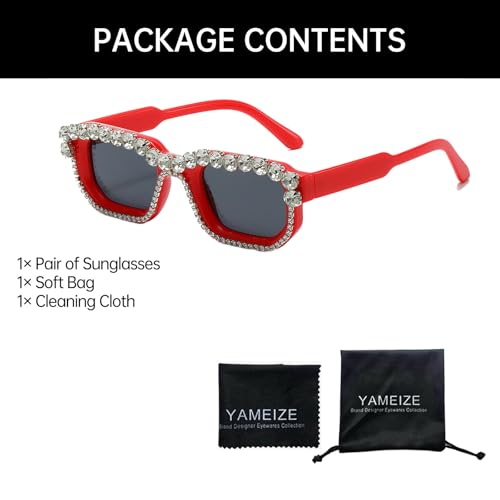 YAMEIZE Rectangle Rhinestone Sunglasses for Women - Men Vintage Diamond Bling Sunglasses Sparkling Sun Glasses for Party Punk4