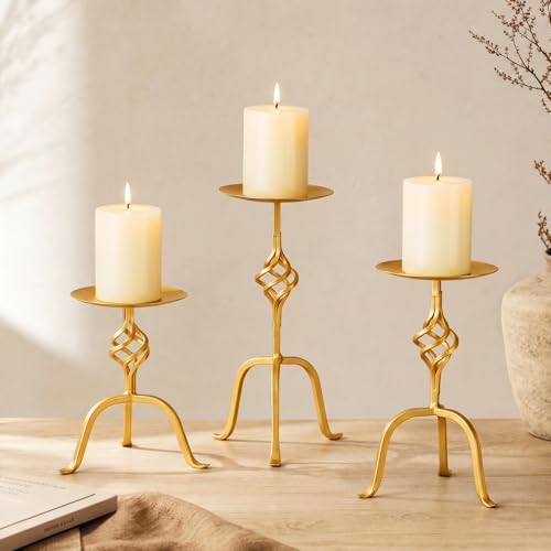 Ferrochef Set of 3 Gold Candlestick Holder for...