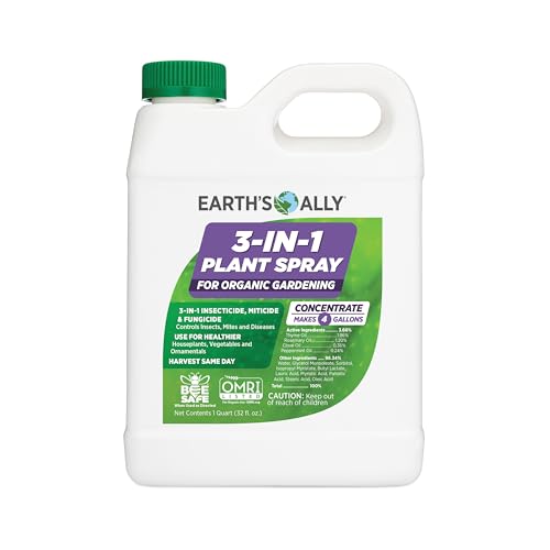 Earth's Ally 3-in-1 Plant Spray 32 Oz Concentrate for Pests and Disease - Organic Insecticide...