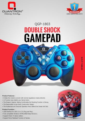 Image of QUANTRON QGP-1803 Wired USB Double Shock Gamepad | Turbo & Auto Modes | Force Feedback | Compatible with Windows XP /7 /8 /10 /11 | Ergonomic Anti-Skid Design [video game] [video game]