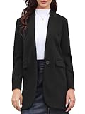 Allegra K Pea Coats for Women Winter Stand Collar One Button Mid Long Outwear Overcoat Blazer Large Black