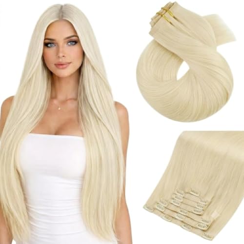 Image of Moresoo Blonde Clip in Hair Extensions, 14inch PU Weft, Real Human Hair