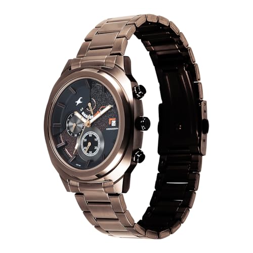 Image of Fastrack Kronos 3 with Black Dial Brown Stainless Steel Strap Watch for Men - 3335KM01