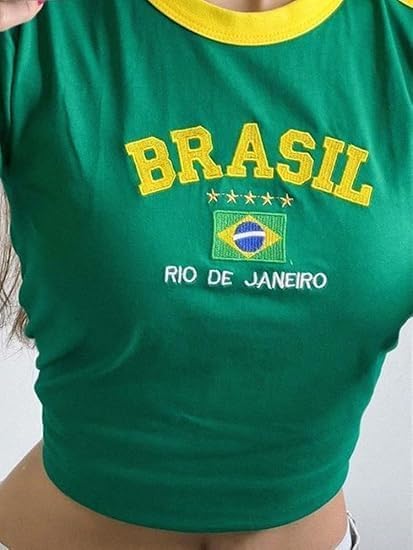 Vintage Graphic Baby Tees for Women Brazil Shirt Y2k Tops Baby Crop Tees 90s Summer Going Out Tops Streetwear Shirts - Image 5