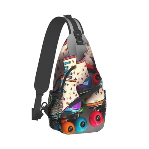 Retro Roller Skates Colorful Print Cross Chest Bag Sling Backpack Crossbody Shoulder Bag Travel Hiking Daypack Unisex2