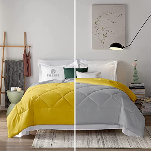 Image of Filbert - Super Comfort Microfiber 500 GSM Reversible Winter Comforter for Double Bed Rajai /Blanket Diamond Stitch (90 inch x 100 inch Inches /228cm x 254cm) - Comforter Double Bed|Silver /Gold Yellow
