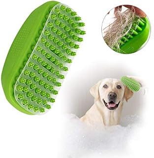 Pets Bath Massage Brush for Dog Shower with Transparent baffle Easy to Remove Shed Hair Bath Grooming Comb Tools Made of Soft Rubber (Green)