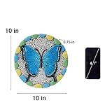 Decorative Butterfly Garden Stepping Stone - Round 10-Inch Concrete, Multi-Colored with Blue Design, Pebble Background for Outdoor Pathways Cynkeyee