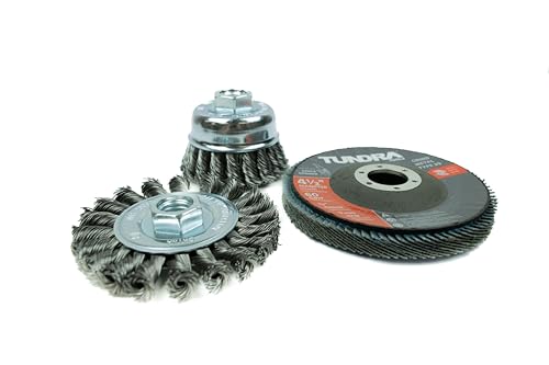 Image of 3 Piece Mini Grinder Set 58093, Flap disc to Grind and Finish, Wire Cup Brush to Remove Rust and Corrosion, Wire Wheel for Removal of Paint and Surface Rust