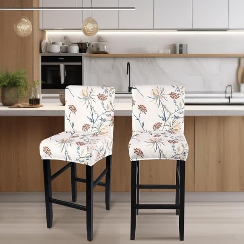 Image of SearchI Bar Stool Covers Set of 2, Stretch Washable Barstool Seat Covers, Counter Height Chair Covers for Kitchen Dining Room Cafe (Beige Flower 1)