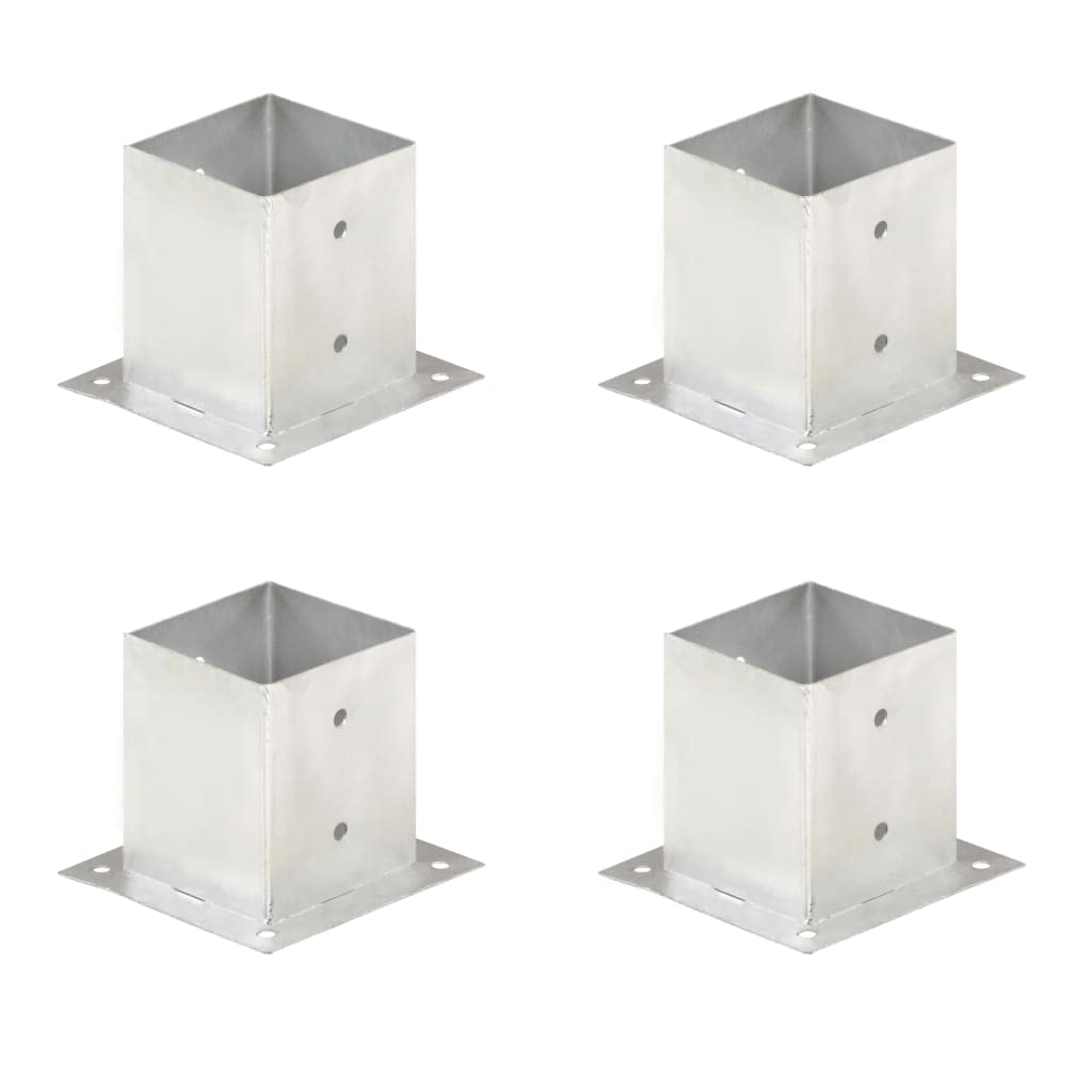 Anclajes para postes, 4 unidades, metal galvanizado, 121 mm | Para tubos cuadrados, atornillado al suelo, resistente al óxido, para hormigón y madera