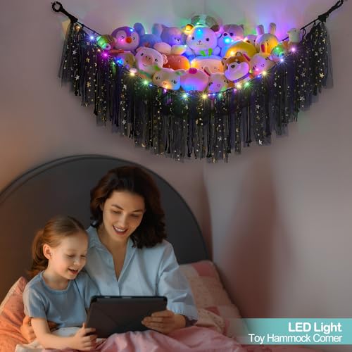 Image of FIOBEE Stuffed Animals Net LED Light Toy Hammock for Kids Bedroom Storage