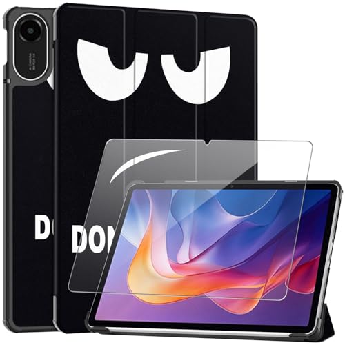 Ysjisy Capa para Xiaomi Redmi Pad 2 11', preto escuro PU couro carteira Flip protetora com 1 peça, protetor de ecrã de vidro temperado para Xiaomi Redmi Pad 2 11''