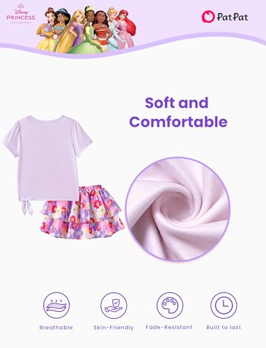 Image of Disney Frozen Elsa Stitch Minnie Princess Toddler Girls' T-Shirt & Double Ruffle Skirt 2 Piece Outfit Summer Clothes Set 2-9Y