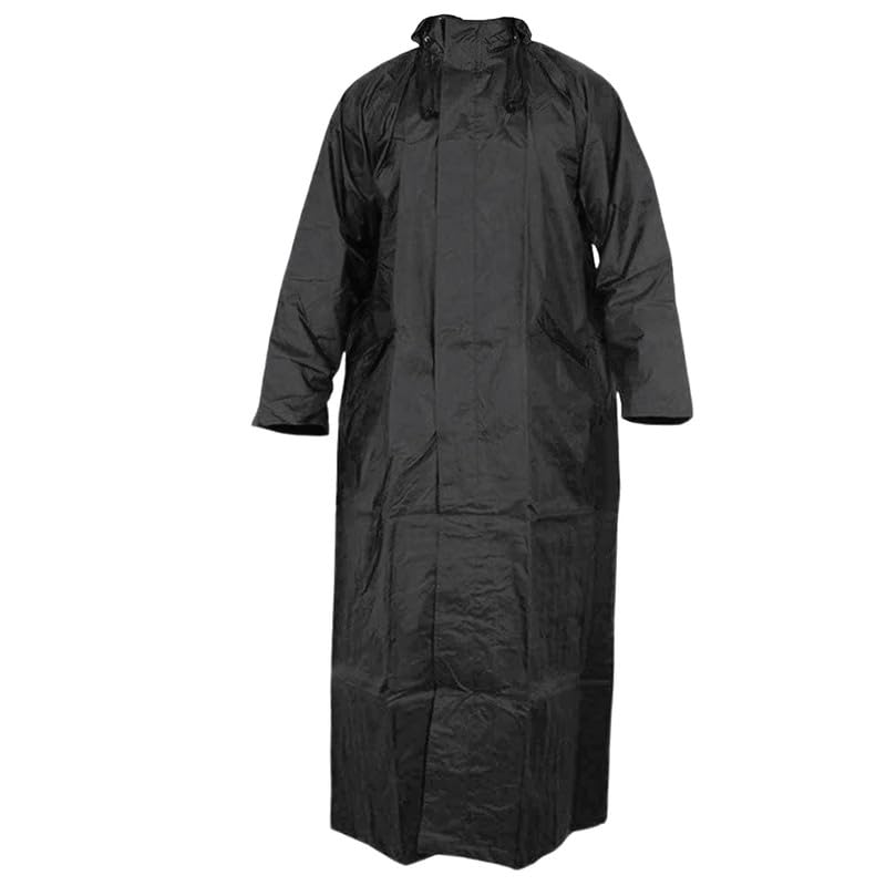 Rain Use Unisex Waterproof Long Coat Raincoat for Men and Women with Adjustable Hood Black (Size-M-Medium)