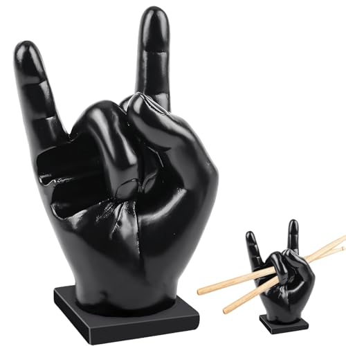 SI SEN Drumstick Halter, Creative Rock Hand aus Harz, Drumstick Display Show Stand, Drumsticks Decoration Zubehör, Geschenke für Schlagzeuger, Schwarz