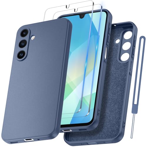 COPIKE Funda para Samsung Galaxy A16 5G / 4G con Protección de La Cámara y 2 Piezas Cristal Templado, Carcasa Antigolpes Delgada Suave TPU Silicona, Azul