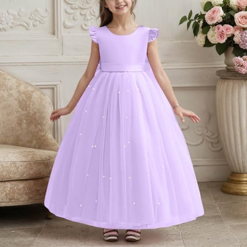 Vestido largo formal de niña con lazo elegante para comunión y eventos 2