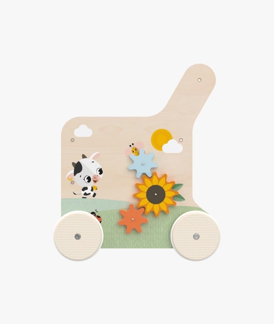Tiny Love Push & Play Holz-Lauflernwagen, Drehräder, Track & Trace Aktivitäten, farbenfrohe Elemente, fördert motorische und kognitive Entwicklung, stabiler Holz-Lauflernwagen, Farmers Funday