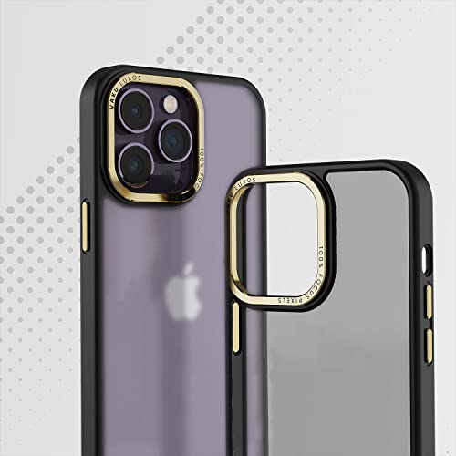 Image of Vaku Luxos Trans Armor for iPhone 14 Pro Case Cover, 6 Feet Drop, Metal Ring Camera Protection, Shockproof, Scratch Resistant, Slim, Compatible with iPhone 14 Pro Back Cover - Black & Gold