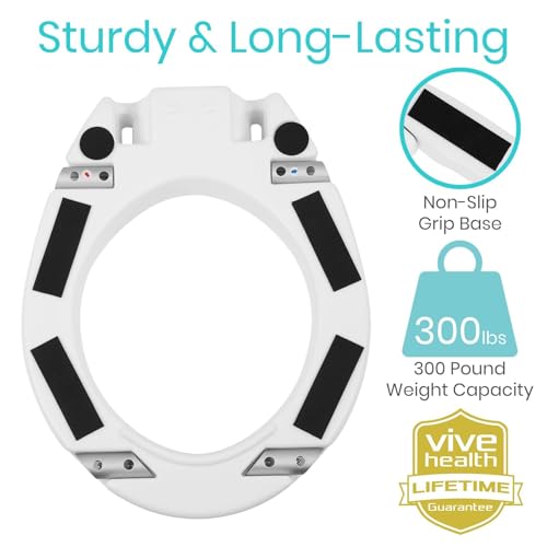 Image of Vive Raised Toilet Seat Riser for Seniors (with Handles) - Handicap Rail