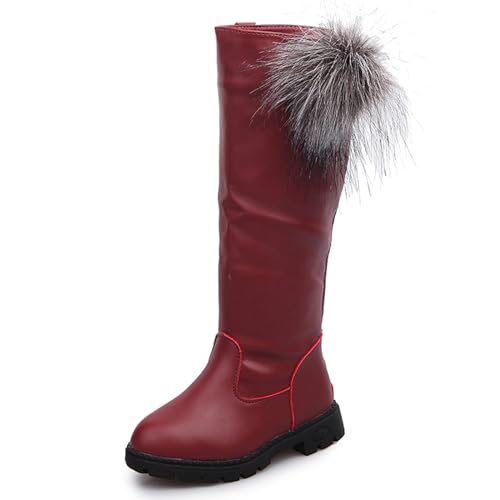 WUIWUIYU Toddler Little/Big Girls Back Zip Pom Pom Knee High Boots Waterproof Riding Cute Snow Boots
