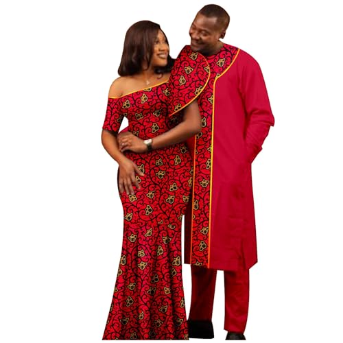 African Couple Clothes Bazin Riche Women Irregularly Slim Mermaid Dress Match Men Dashiki Outfits