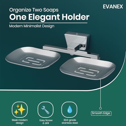 Image of EVANEX EVANEX 304 Grade Stainless Steel Dual Soap Holder for Bathroom /Corrosion Free Soap Stand /Soap Dish for Kitchn Sink /Soap Case /Wall Mounted Soap Organizer /Bathroom Accessories Set