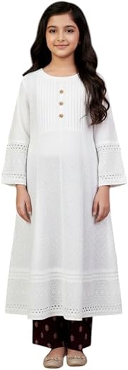 Aarika Girls Ethnic Wear White Colour Chikan Embroidery Cotton Kurti