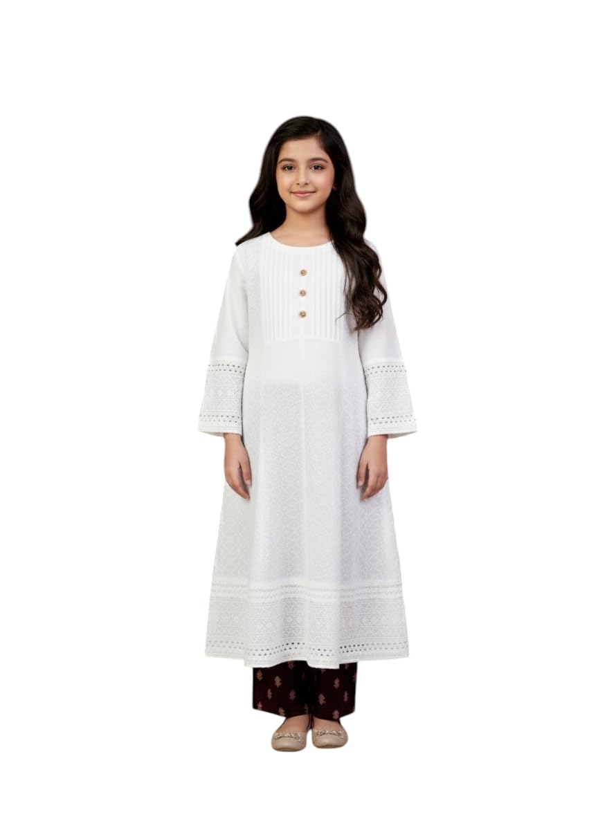 Aarika Girls Ethnic Wear White Colour Chikan Embroidery Cotton Kurti - Review, Price and Buying Guide