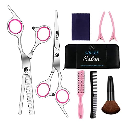 Sirabe 9 Pcs Hair Cutting Scissors Set Hairdressing Scissors Kit,Thinning Scissor,Neck Duster,Hair Comb,Leather Scissors Case,Professional Barber Salon Home Shear Kit For Men Women Pet