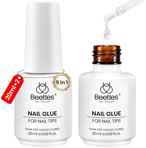 Beetles 9 in 1 Nail Glue Gel, 2Pcs 20ml Large Size Set for Gel Nail Tips