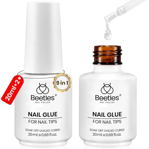 Image of Beetles 9 in 1 Nail Glue Gel, 2Pcs 20ml Large Size for Clear Nail Tips | Large 2Pcs 20ml set supports nail tips and clear press-on nails with UV /LED-cured.
