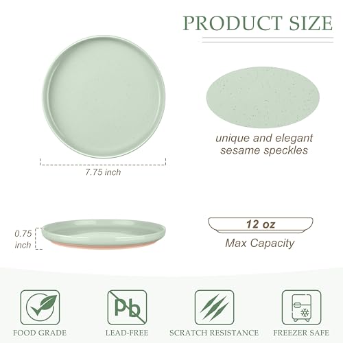 Image of LIANYU Dinner Salad Plates Set of 4, 7.75'' Small and Round Stoneware Dessert Plate, Ceramic Dishes Set for Kitchen Serving Dessert, Oven, Microwave & Dishwasher Safe, Scratch Resistant, Fog Green