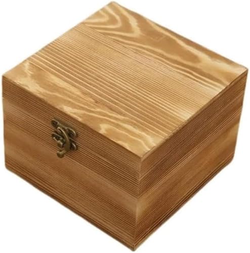 木箱収納 収納ボックス 収納箱 天然木製 ロック ミニマリズム ラッチ式蓋付き 収納ケース 小物 ギフトボックス 小物入れ 記念品ボックス 素朴な 工芸品 収納用品 (レトロなカラー,20*20*20cm)