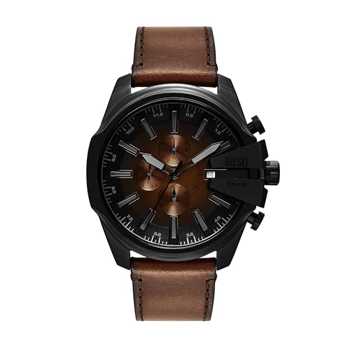 Diesel Men's Mega Chief Slim Chronograph Brown Leather Watch (Model: DZ4692)