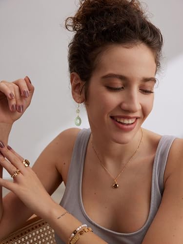 18K Gold Plated Natural Stone Earrings for Women, Circle Disc Dangle Drop Earrings, Lightweight Elegant Gemstone Jewelry for Daily Wear, Party, Anniversary,Gift for Her4