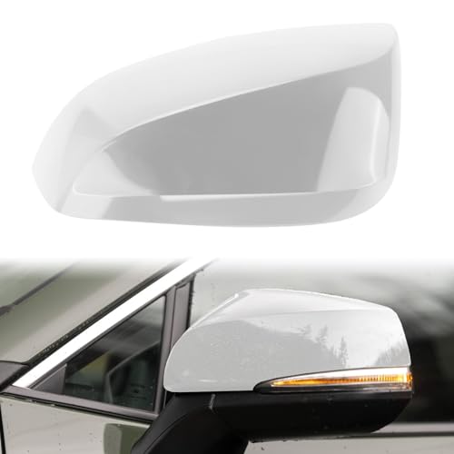 Direct Replacement White Left Driver Side Mirror Cover for 2019-2025 Toyota RAV4 XLE XSE and Limited Hybrid with Turn Signal Light Model, Directly Replace Style, Not Sticker Style